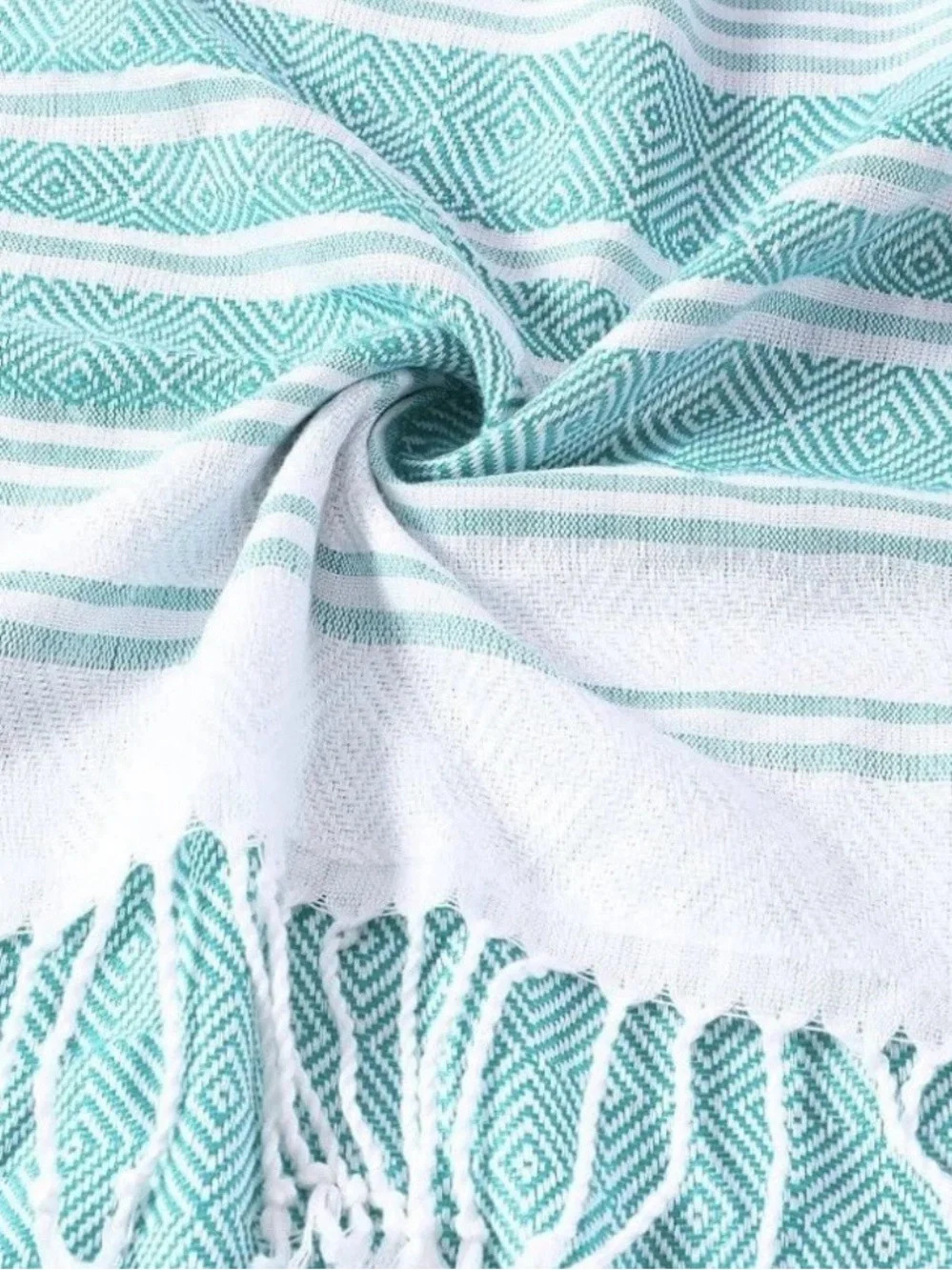 Soft Cotton Turquoise and White Geometric Beach Towel